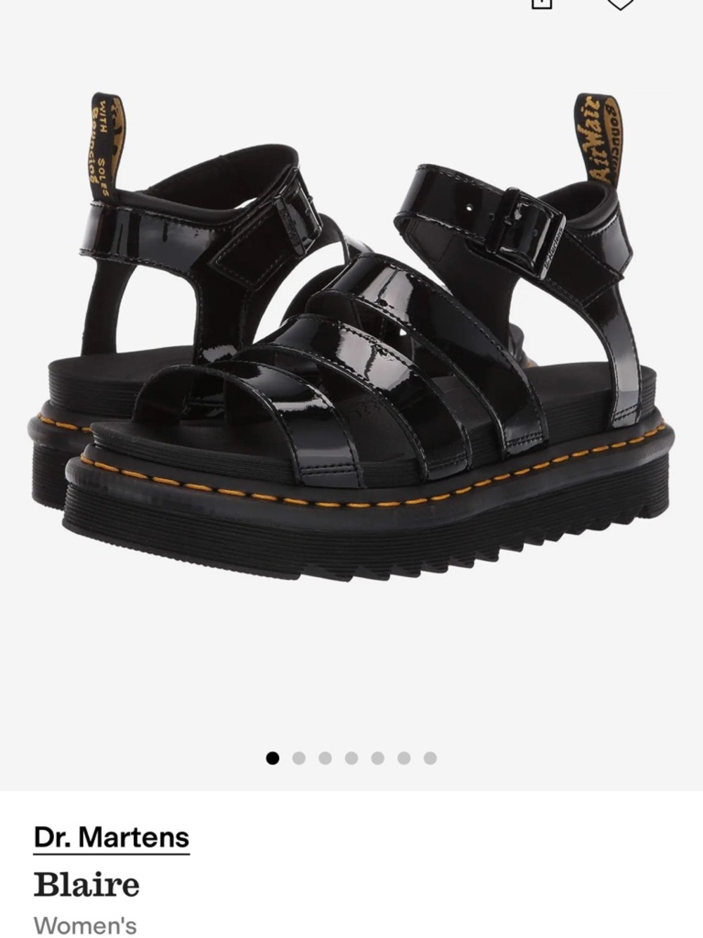 Dr. Martens Black Patent Platform Sandals with Yellow Stitching